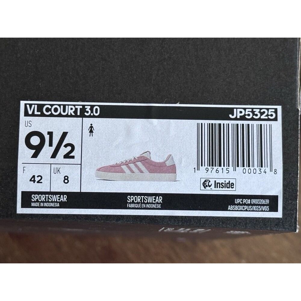 Women’s Size 9.5 adidas VL Court 3.0 Clear Pink Cloud White Off White JP5325 NIB - Picture 8 of 8